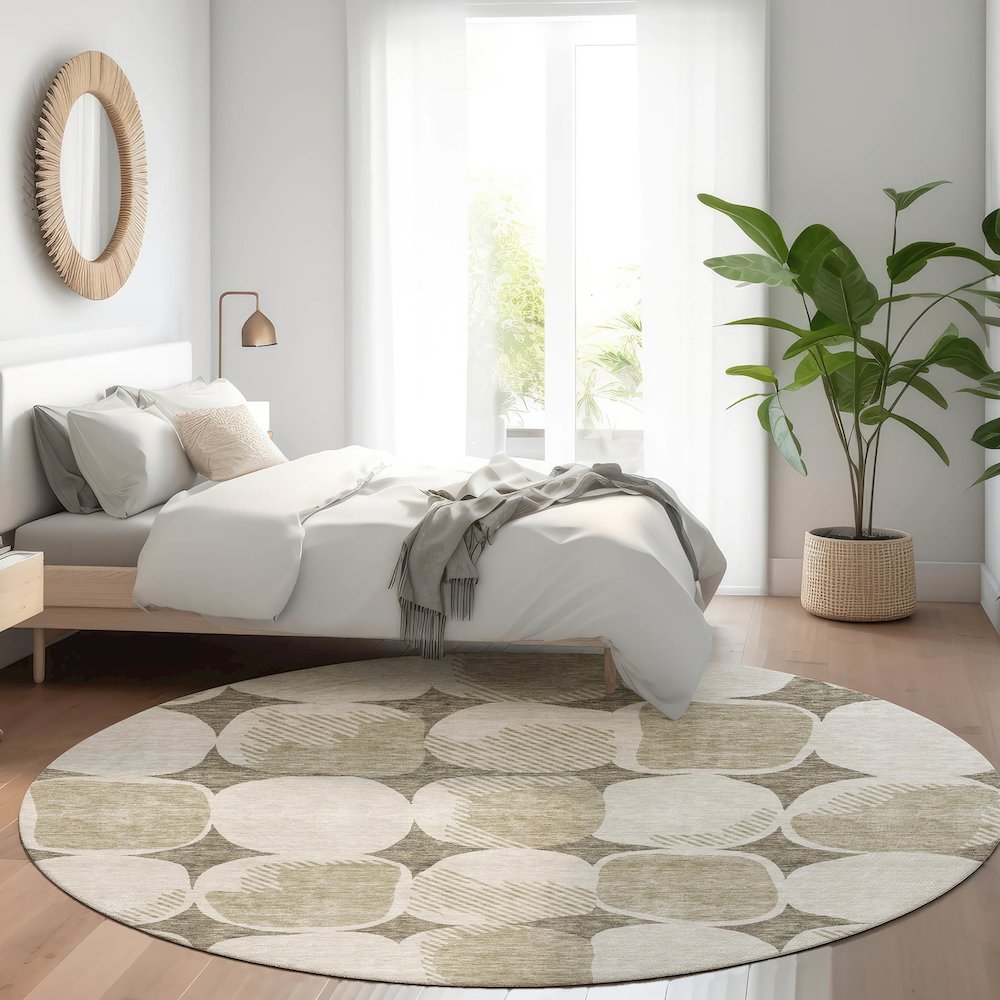 Premium Machine Washable Mayfield AMF870 Taupe 8' x 8' Round Rug. Picture 5