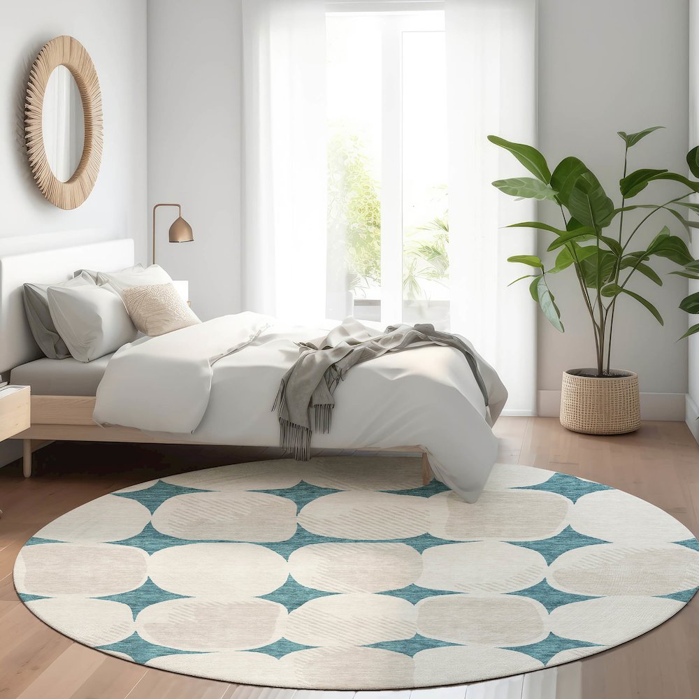 Premium Machine Washable Mayfield AMF870 Teal 8' x 8' Round Rug. Picture 5