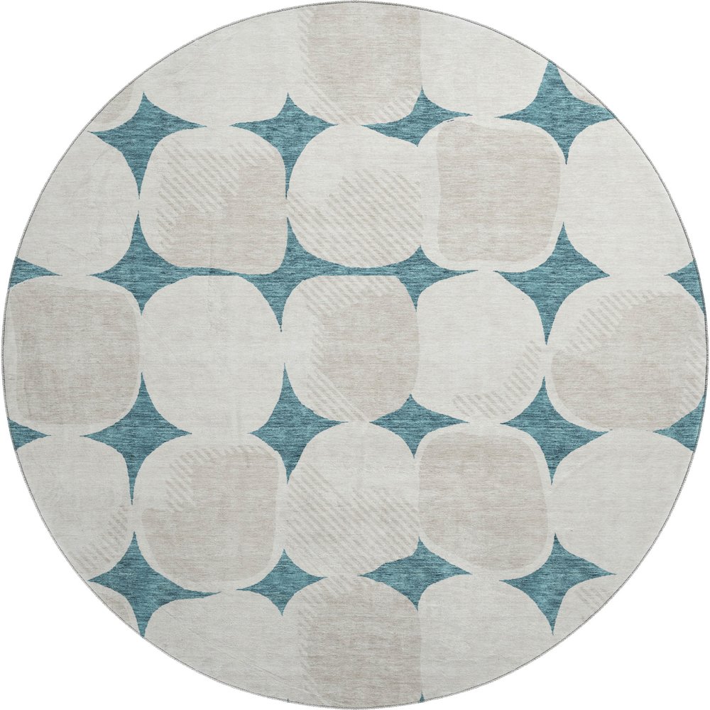 Premium Machine Washable Mayfield AMF870 Teal 8' x 8' Round Rug. Picture 1