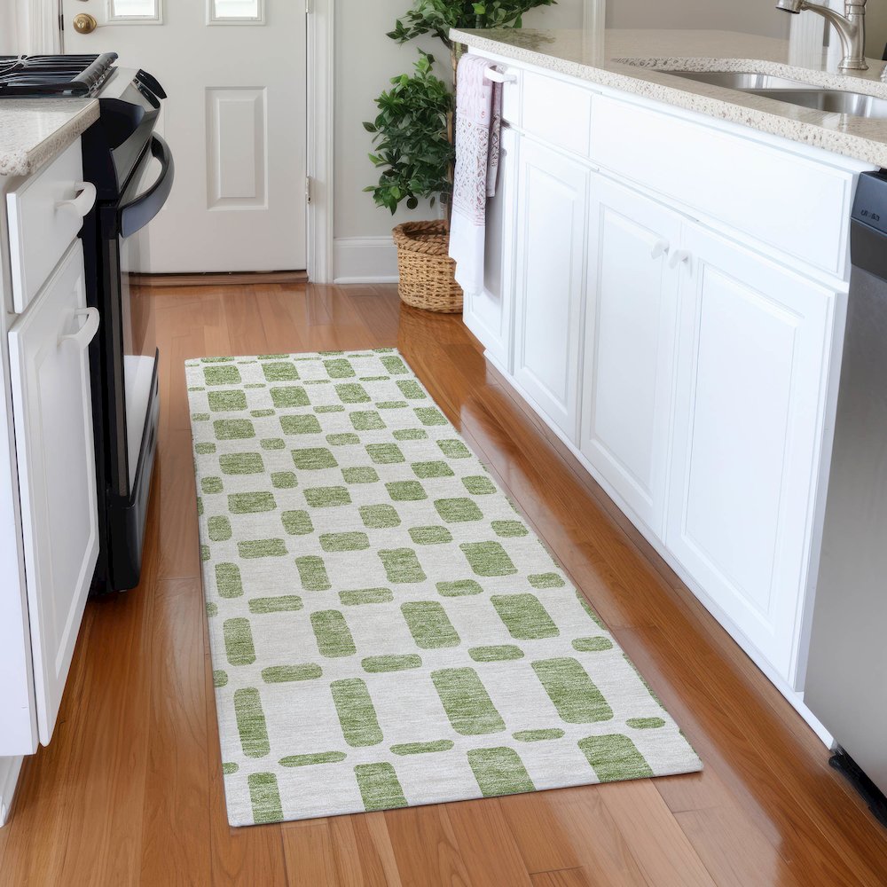 Premium Machine Washable Mayfield AMF871 Aloe 2'3" x 7'6" Runner Rug. Picture 5