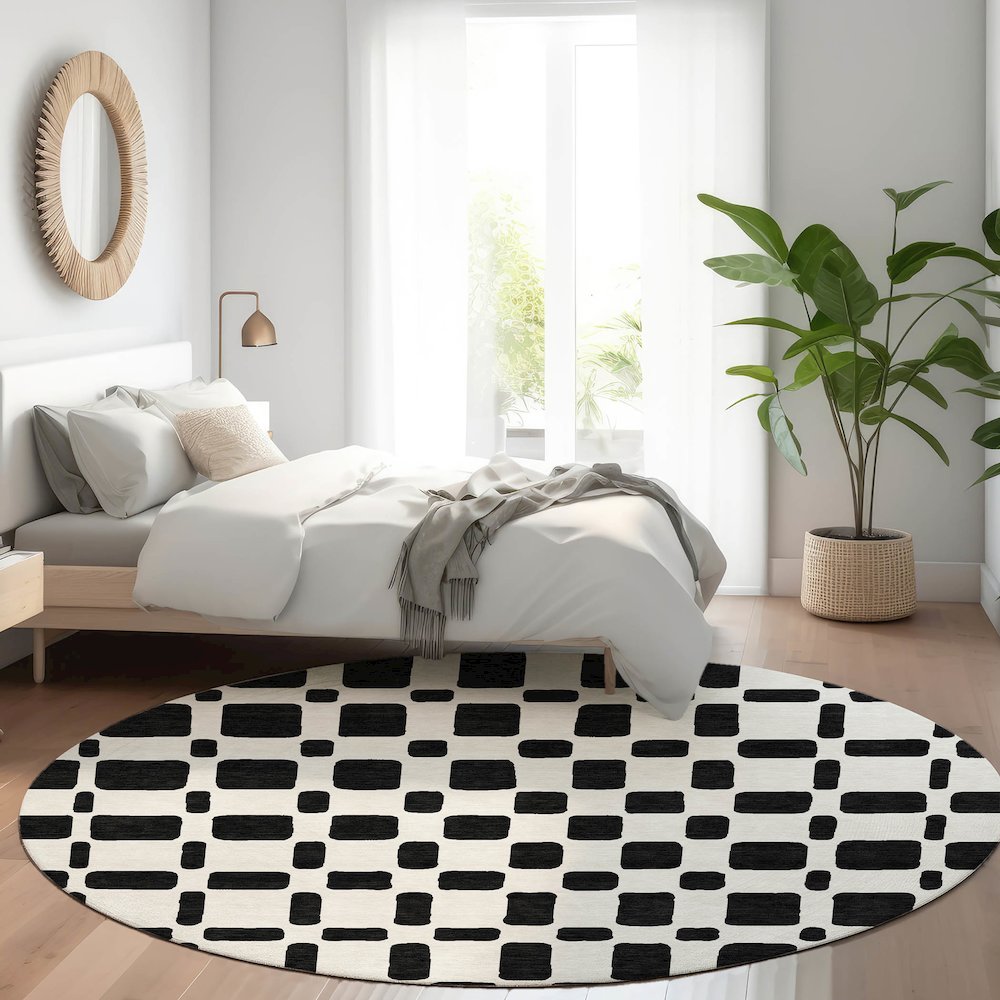 Premium Machine Washable Mayfield AMF871 Black 8' x 8' Round Rug. Picture 5