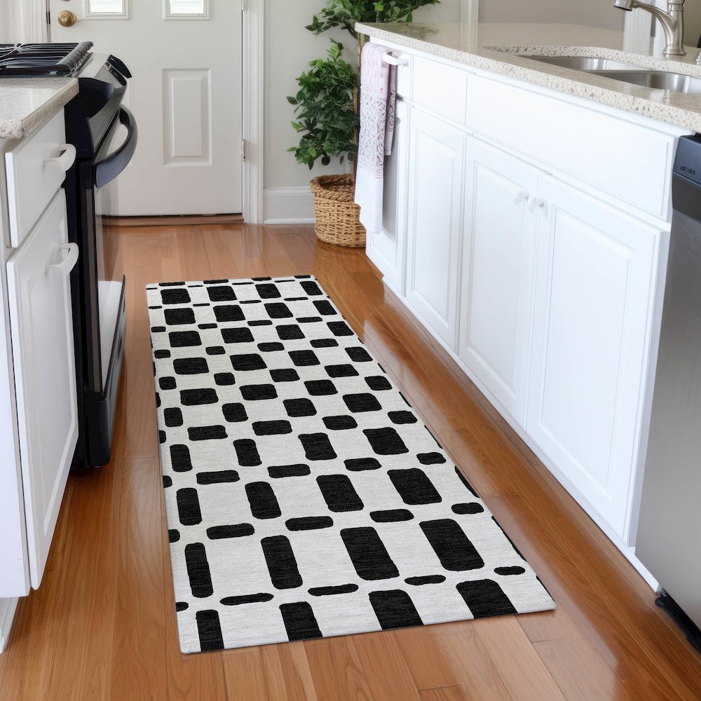 Premium Machine Washable Mayfield AMF871 Black 2'3" x 7'6" Runner Rug. Picture 5