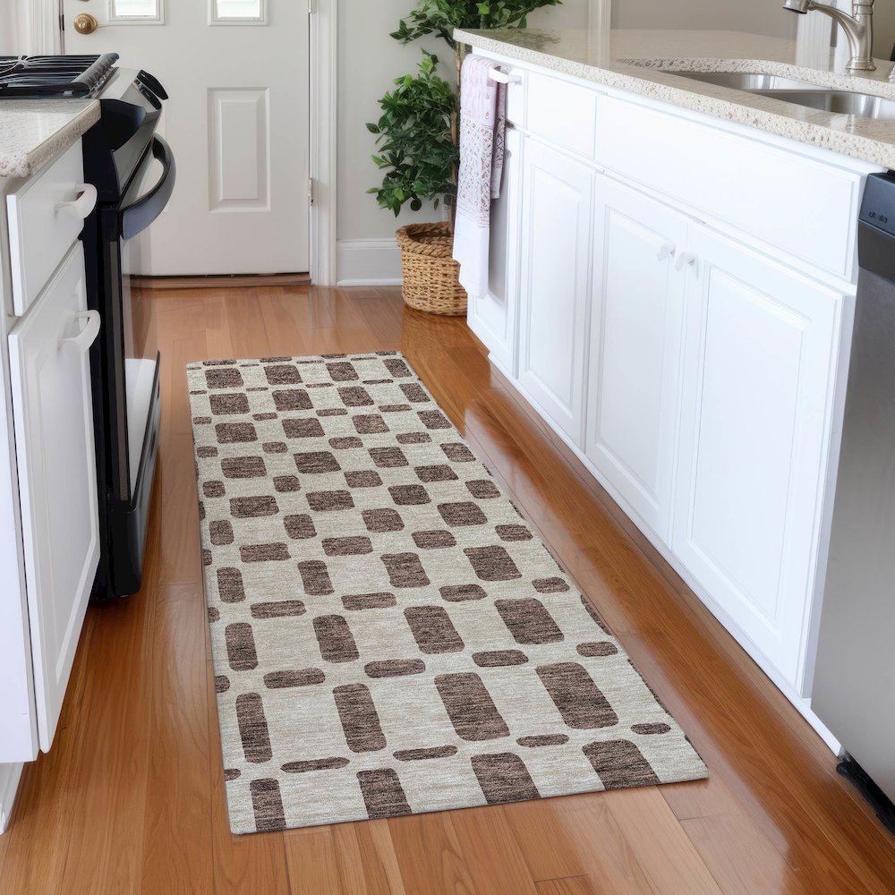 Premium Machine Washable Mayfield AMF871 Brown 2'3" x 7'6" Runner Rug. Picture 5