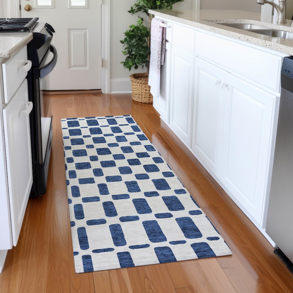 Premium Machine Washable Mayfield AMF871 Navy 2'3" x 7'6" Runner Rug. Picture 5