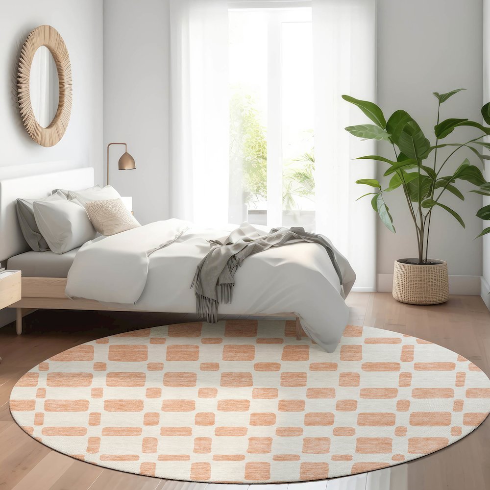 Premium Machine Washable Mayfield AMF871 Peach 8' x 8' Round Rug. Picture 5
