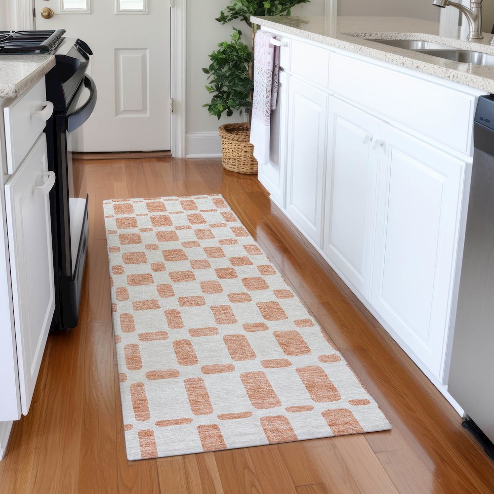 Premium Machine Washable Mayfield AMF871 Peach 2'3" x 7'6" Runner Rug. Picture 5