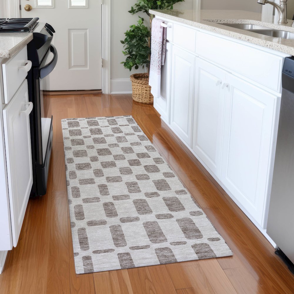 Premium Machine Washable Mayfield AMF871 Taupe 2'3" x 7'6" Runner Rug. Picture 5