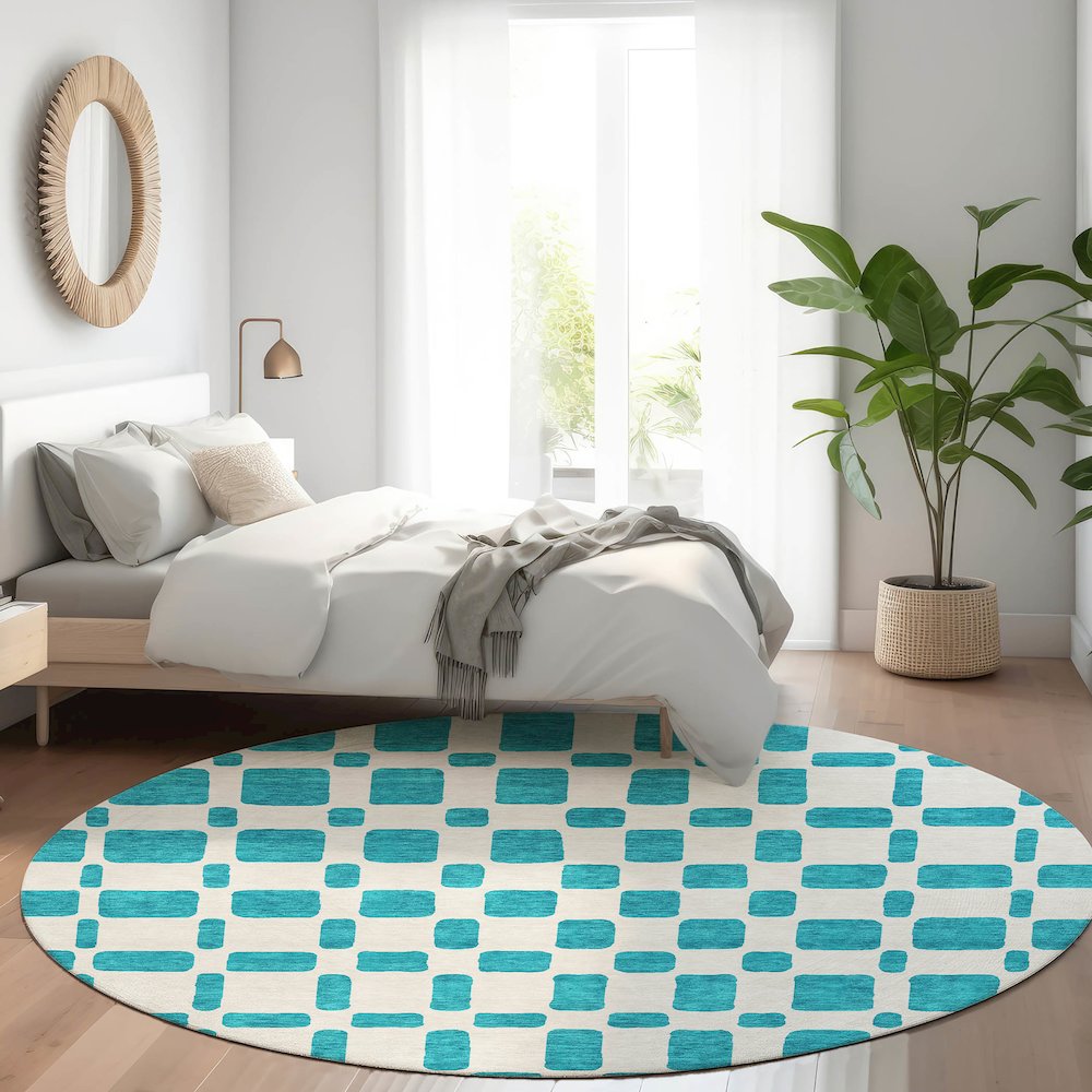 Premium Machine Washable Mayfield AMF871 Teal 8' x 8' Round Rug. Picture 5