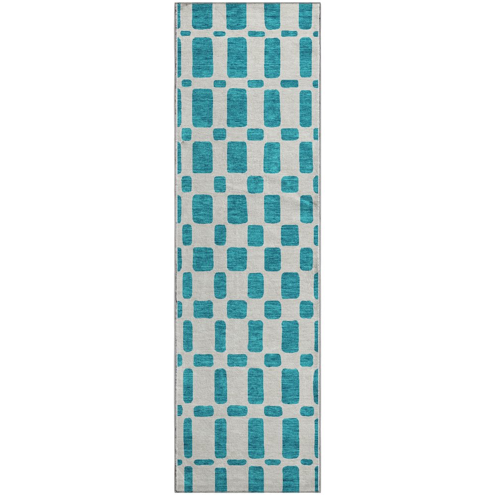 Premium Machine Washable Mayfield AMF871 Teal 2'3" x 7'6" Runner Rug. Picture 1