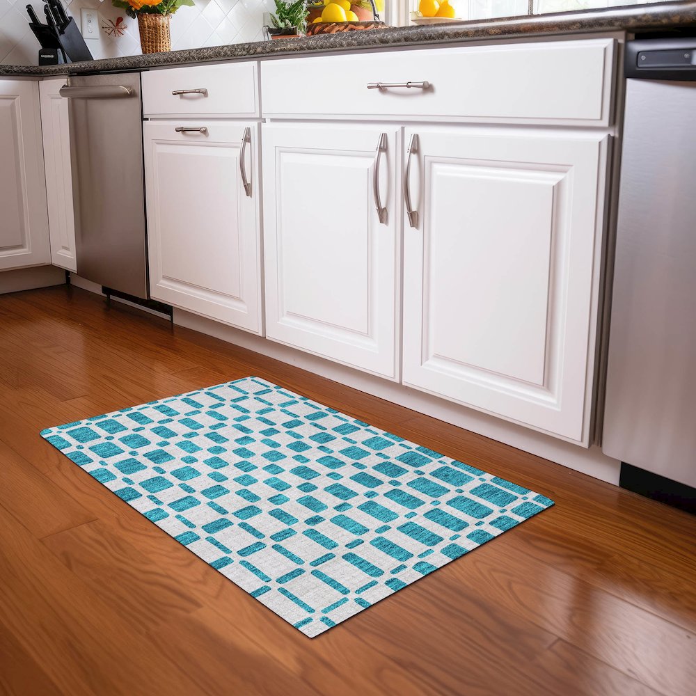 Premium Machine Washable Mayfield AMF871 Teal 1'8" x 2'6" Rug. Picture 5