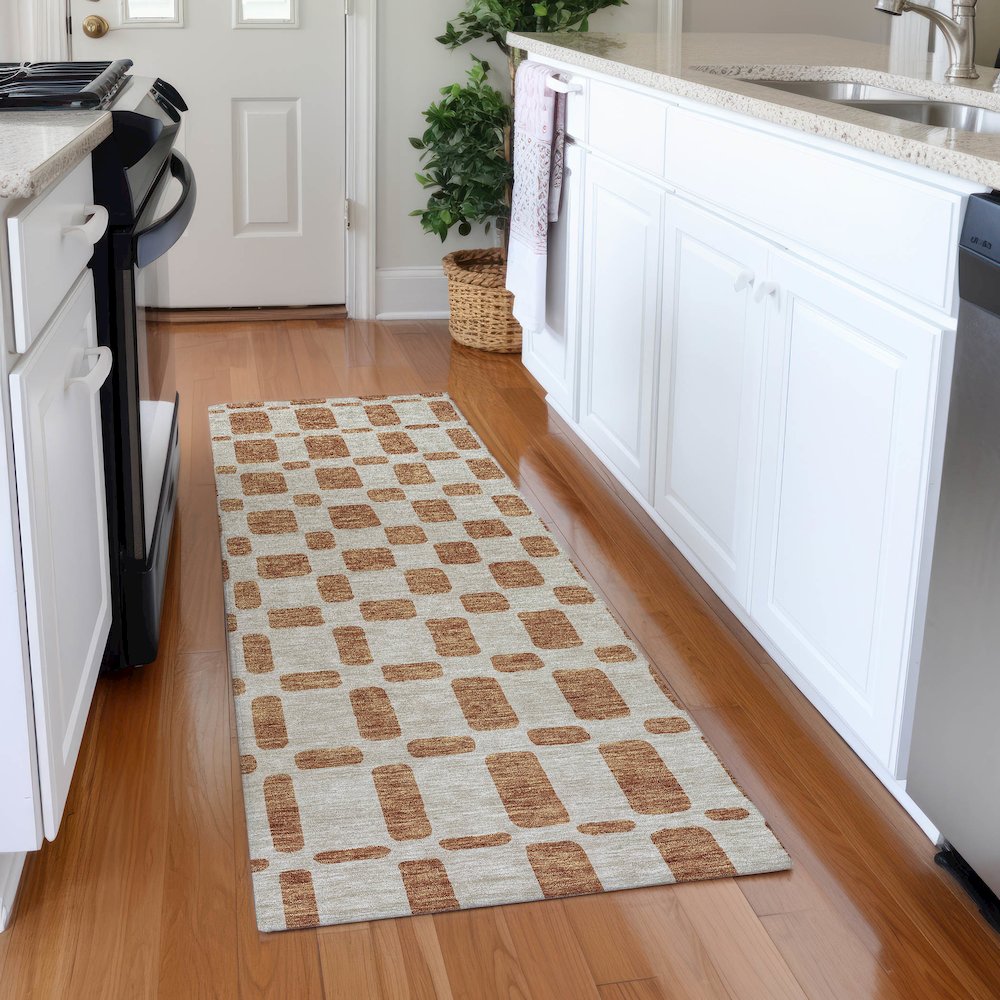 Premium Machine Washable Mayfield AMF871 Terracotta 2'3" x 7'6" Runner Rug. Picture 5