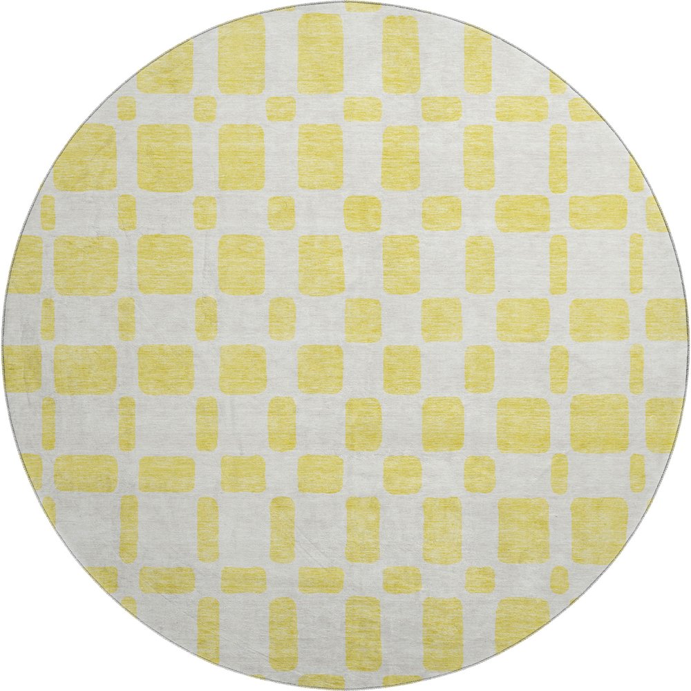 Premium Machine Washable Mayfield AMF871 Yellow 8' x 8' Round Rug. Picture 1