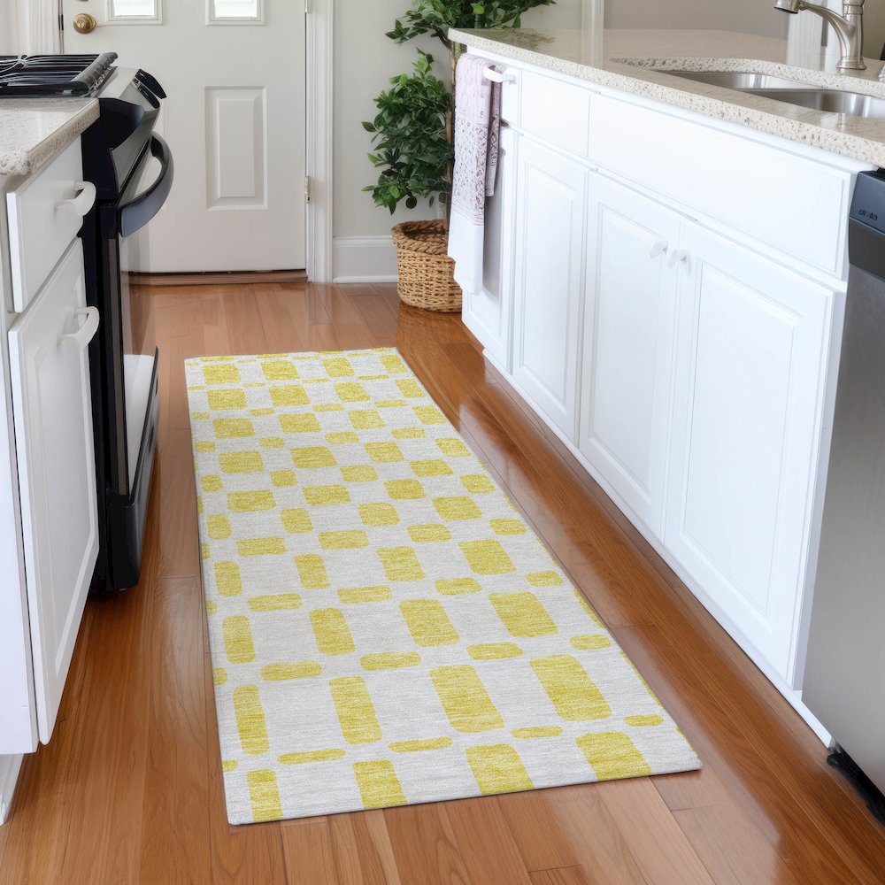 Premium Machine Washable Mayfield AMF871 Yellow 2'3" x 7'6" Runner Rug. Picture 5