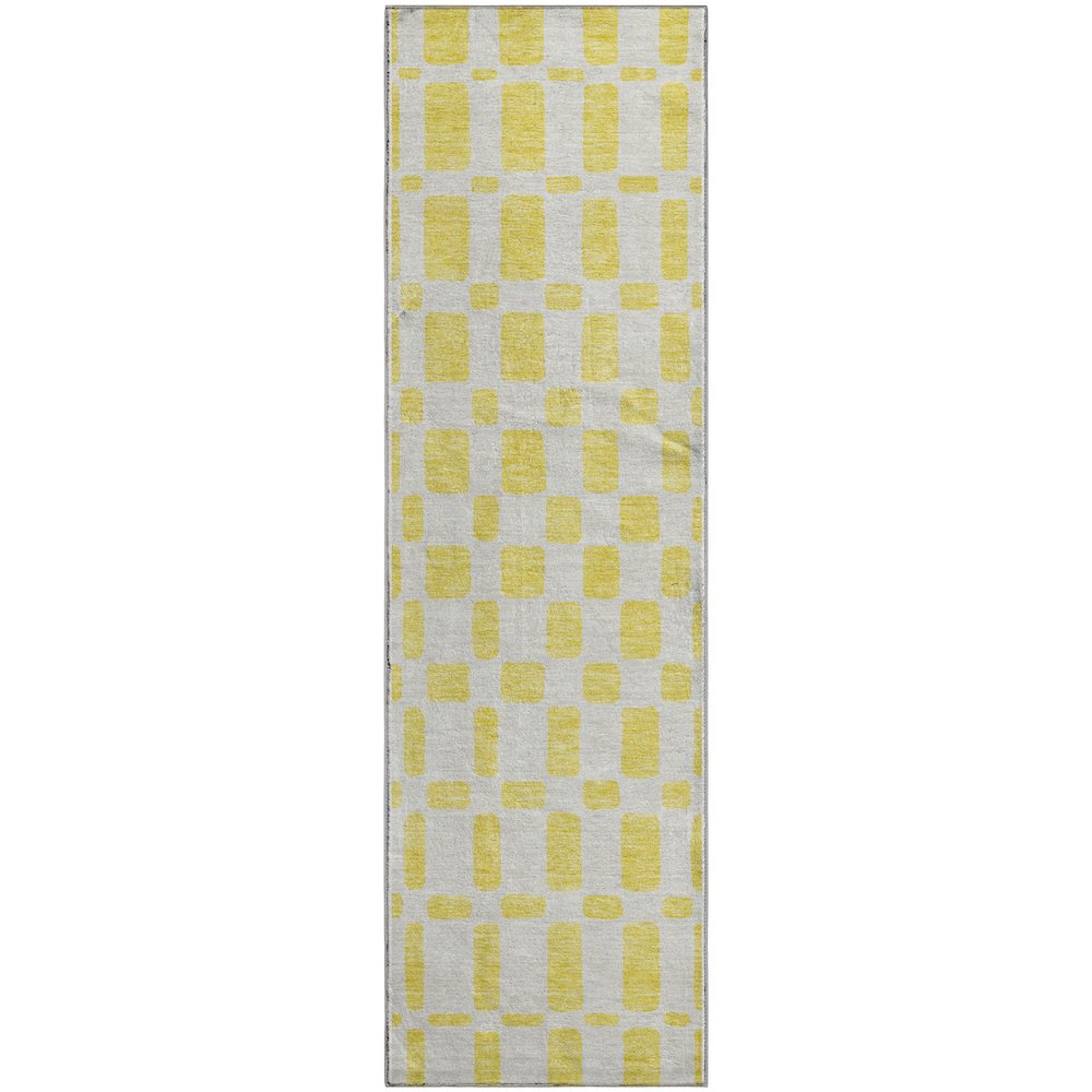 Premium Machine Washable Mayfield AMF871 Yellow 2'3" x 7'6" Runner Rug. Picture 1