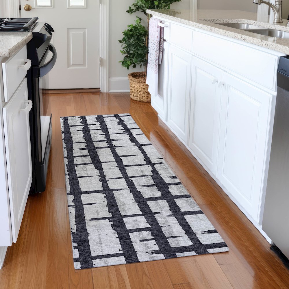 Premium Machine Washable Mayfield AMF872 Black 2'3" x 7'6" Runner Rug. Picture 5