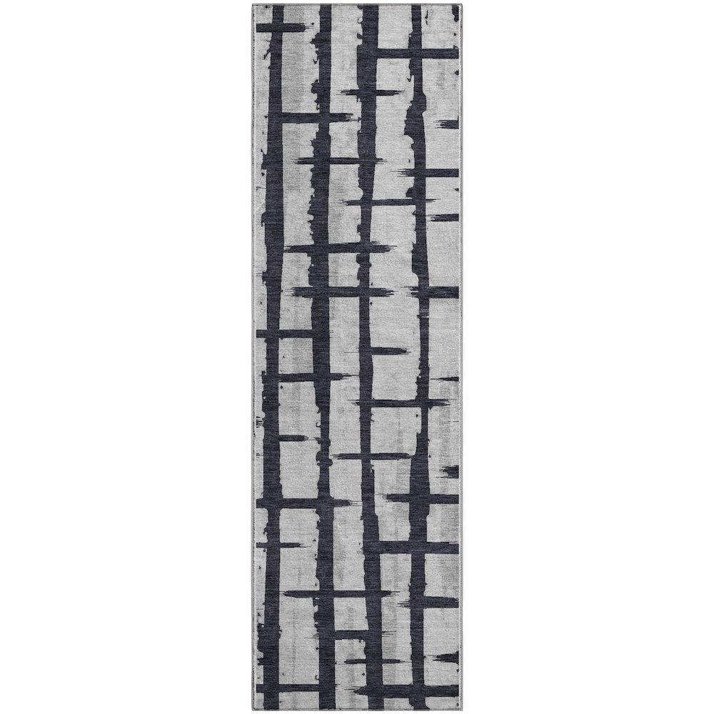 Premium Machine Washable Mayfield AMF872 Black 2'3" x 7'6" Runner Rug. Picture 1