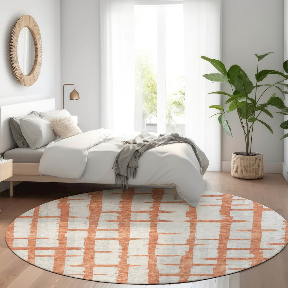 Premium Machine Washable Mayfield AMF872 Coral 8' x 8' Round Rug. Picture 5