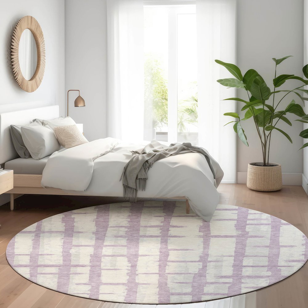 Premium Machine Washable Mayfield AMF872 Lavender 8' x 8' Round Rug. Picture 5
