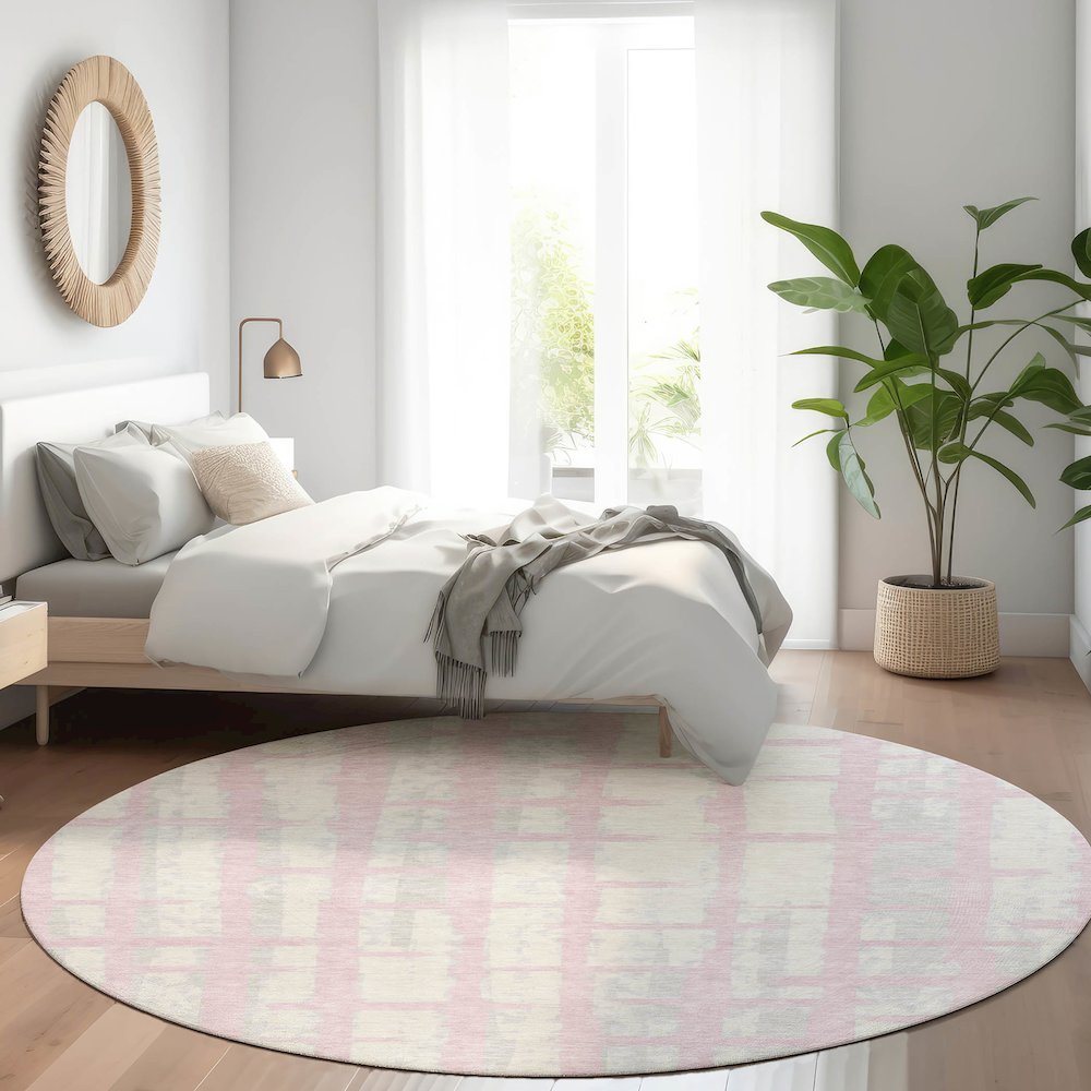 Premium Machine Washable Mayfield AMF872 Pink 8' x 8' Round Rug. Picture 5