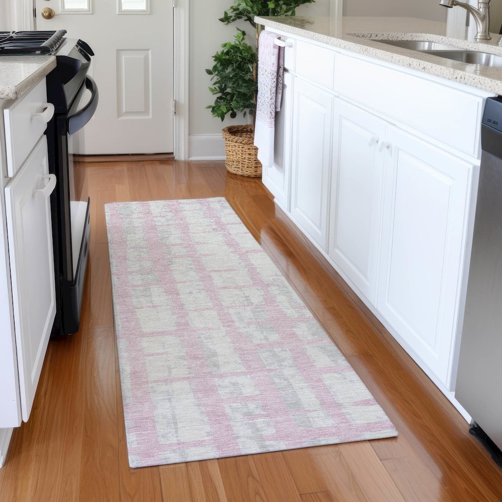Premium Machine Washable Mayfield AMF872 Pink 2'3" x 7'6" Runner Rug. Picture 5