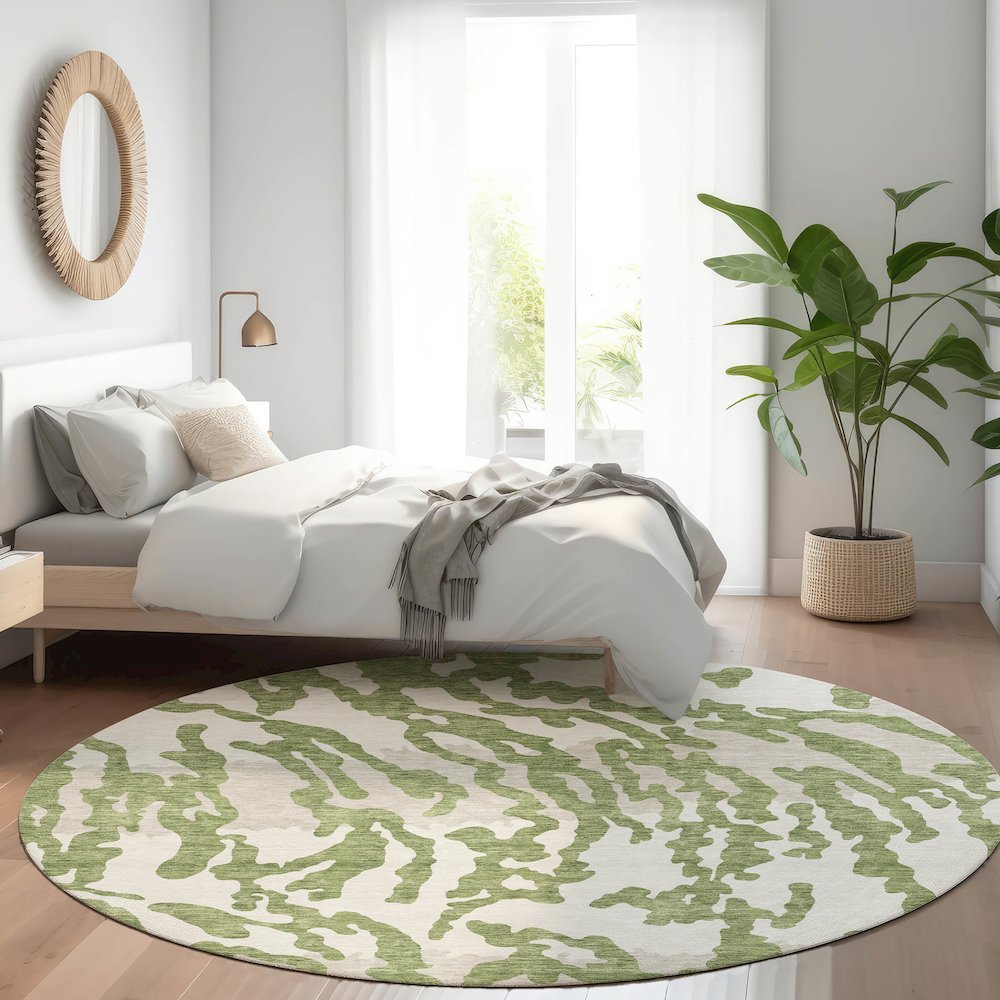 Premium Machine Washable Mayfield AMF873 Green 8' x 8' Round Rug. Picture 5
