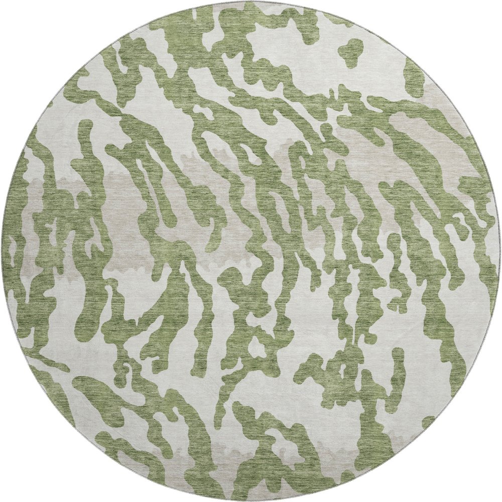 Premium Machine Washable Mayfield AMF873 Green 8' x 8' Round Rug. Picture 1