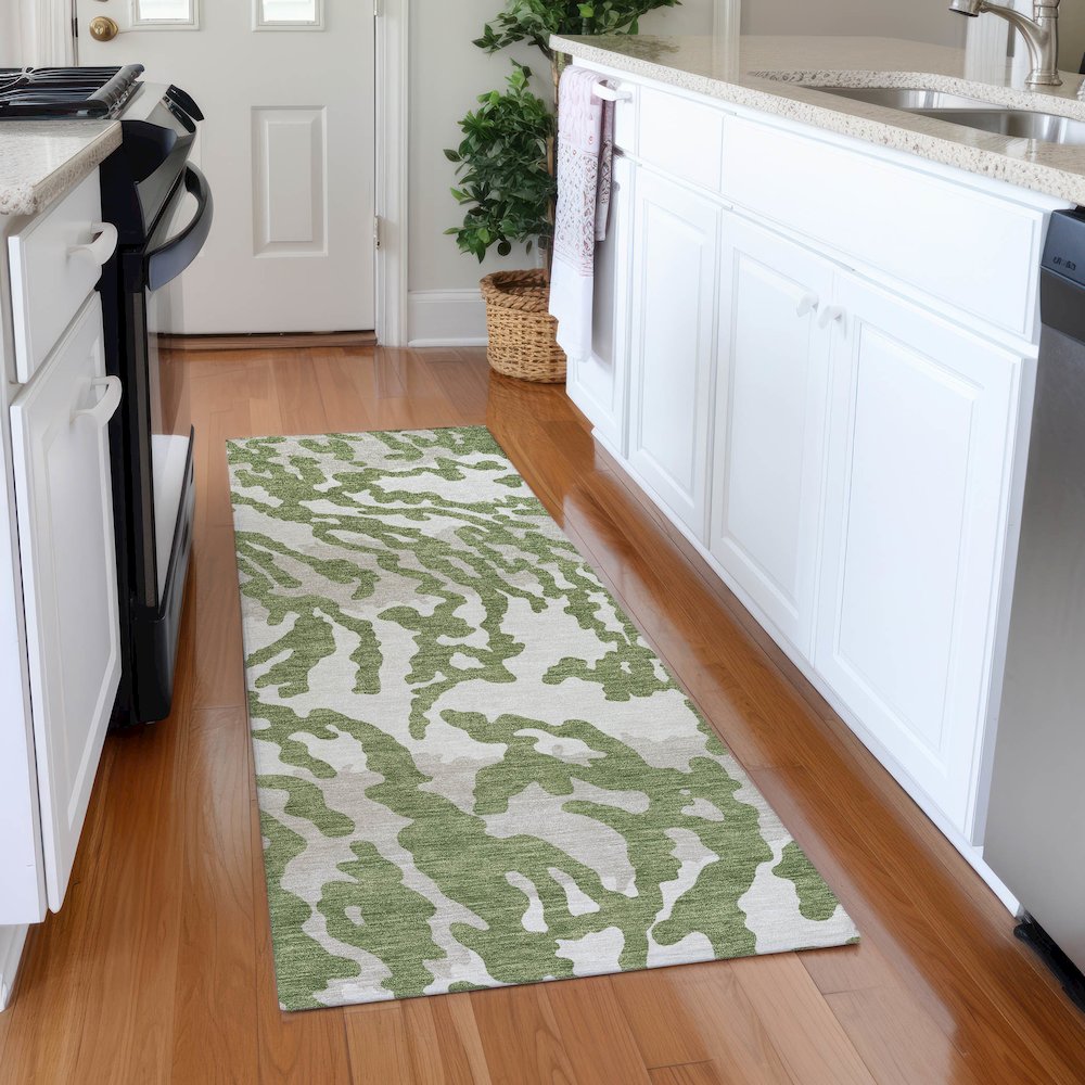 Premium Machine Washable Mayfield AMF873 Green 2'3" x 7'6" Runner Rug. Picture 5