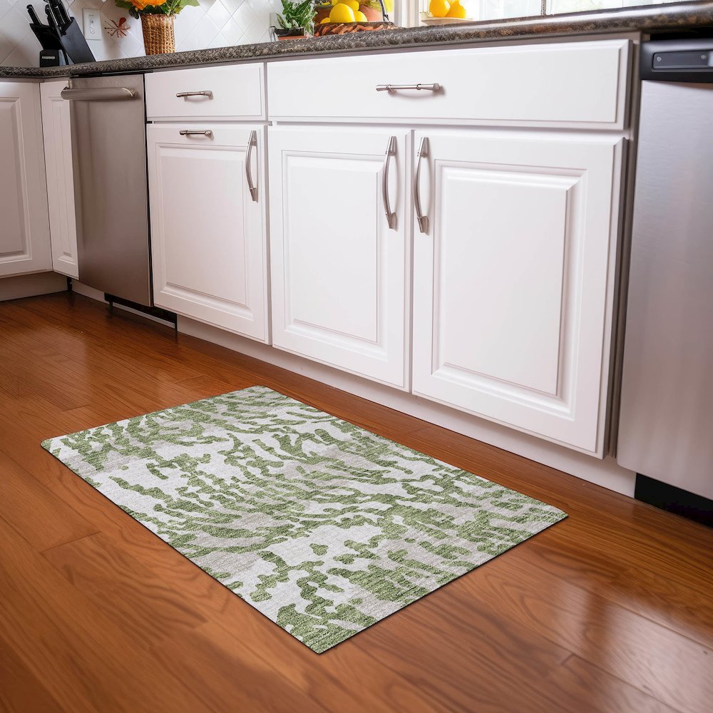 Premium Machine Washable Mayfield AMF873 Green 1'8" x 2'6" Rug. Picture 5
