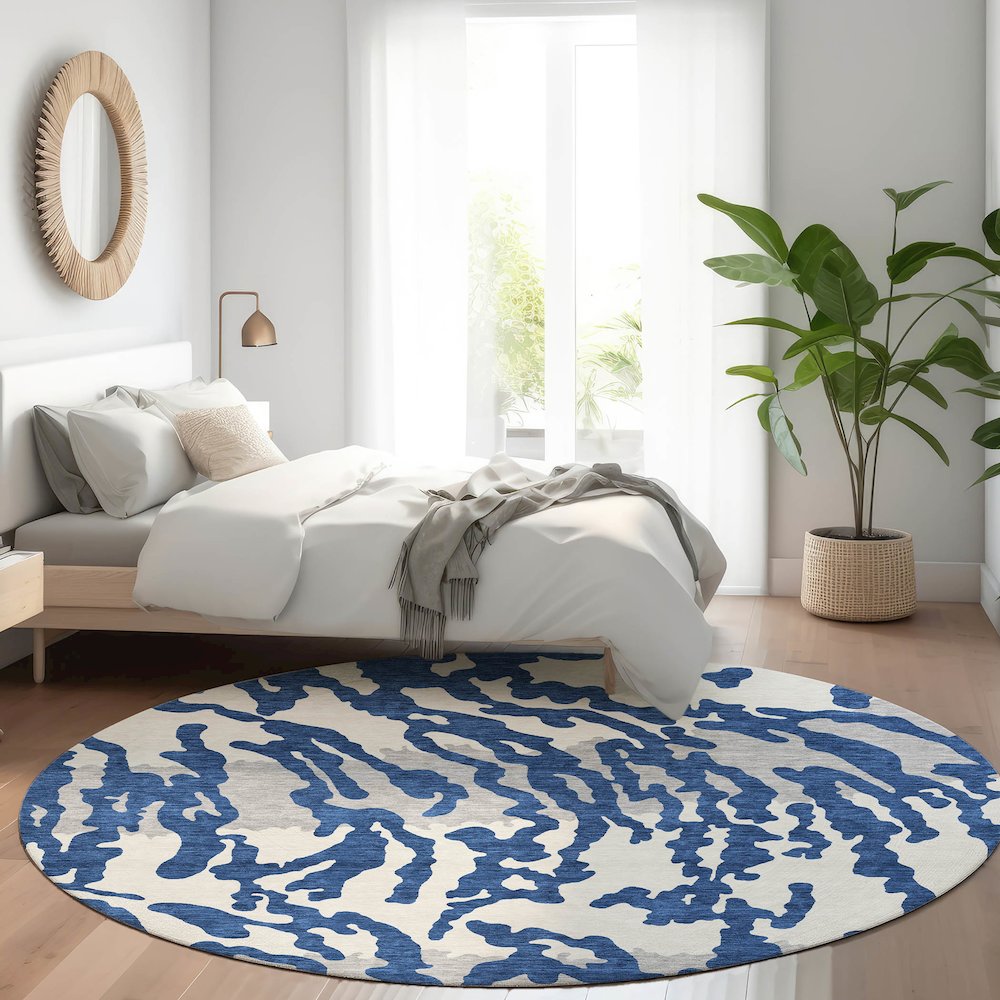 Premium Machine Washable Mayfield AMF873 Navy 8' x 8' Round Rug. Picture 5