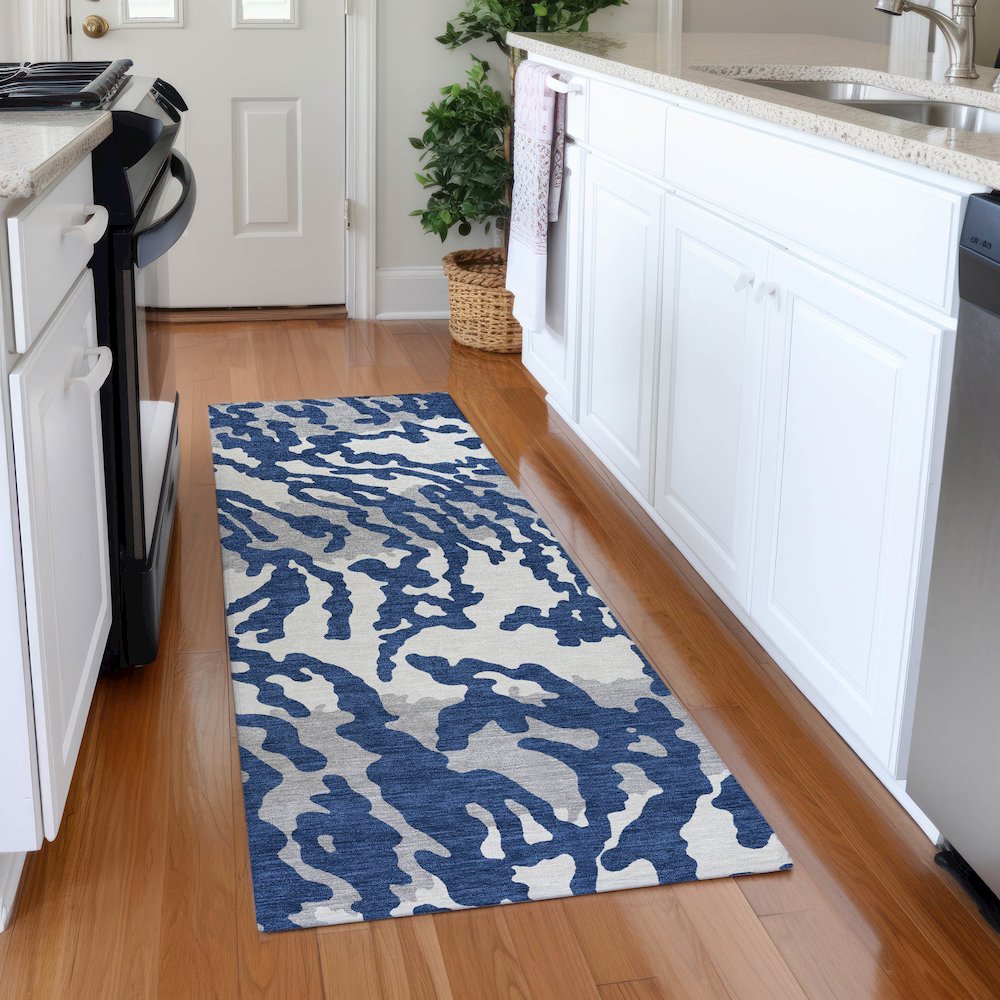 Premium Machine Washable Mayfield AMF873 Navy 2'3" x 7'6" Runner Rug. Picture 5