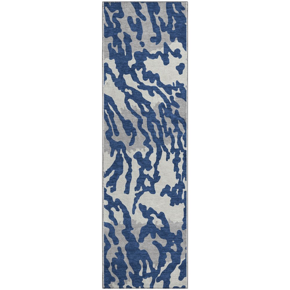 Premium Machine Washable Mayfield AMF873 Navy 2'3" x 7'6" Runner Rug. Picture 1