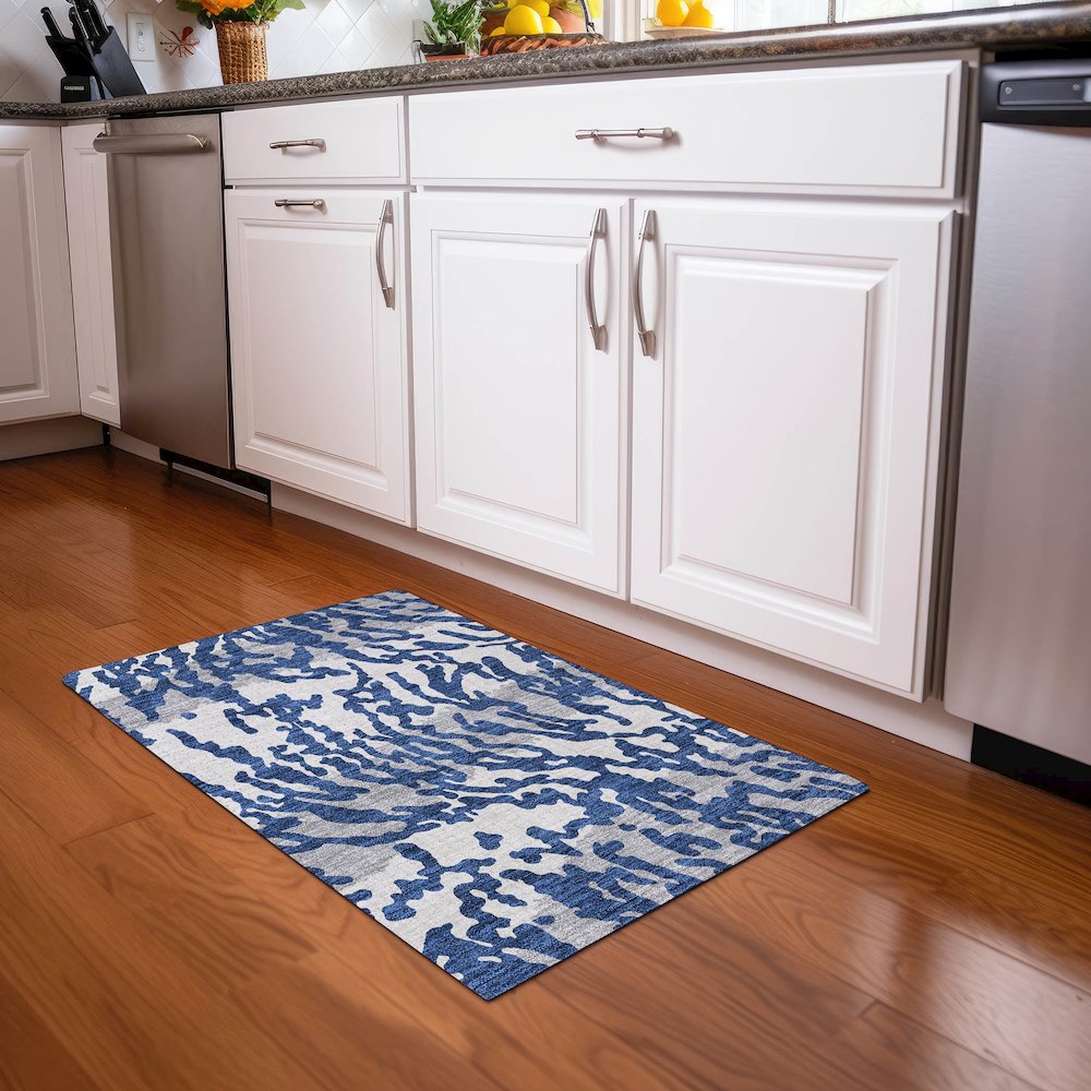 Premium Machine Washable Mayfield AMF873 Navy 1'8" x 2'6" Rug. Picture 5