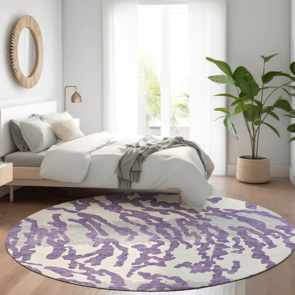 Premium Machine Washable Mayfield AMF873 Purple 8' x 8' Round Rug. Picture 5