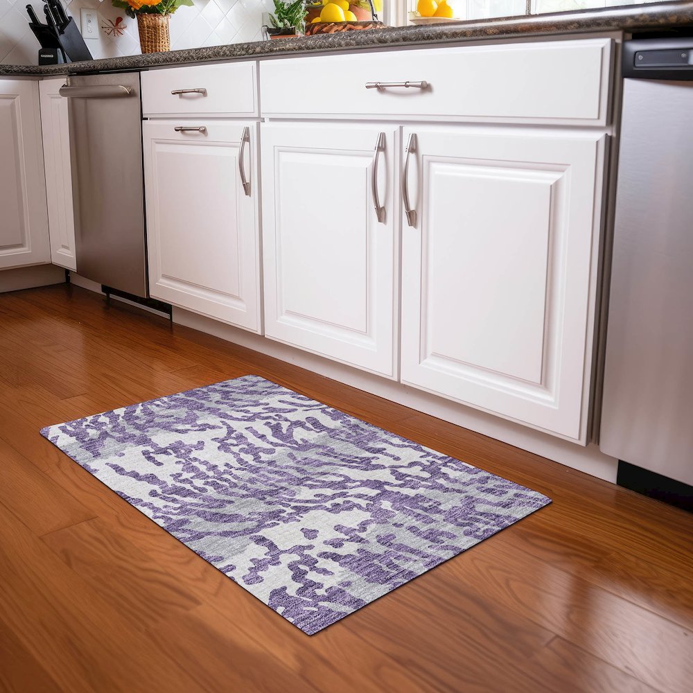 Premium Machine Washable Mayfield AMF873 Purple 1'8" x 2'6" Rug. Picture 5