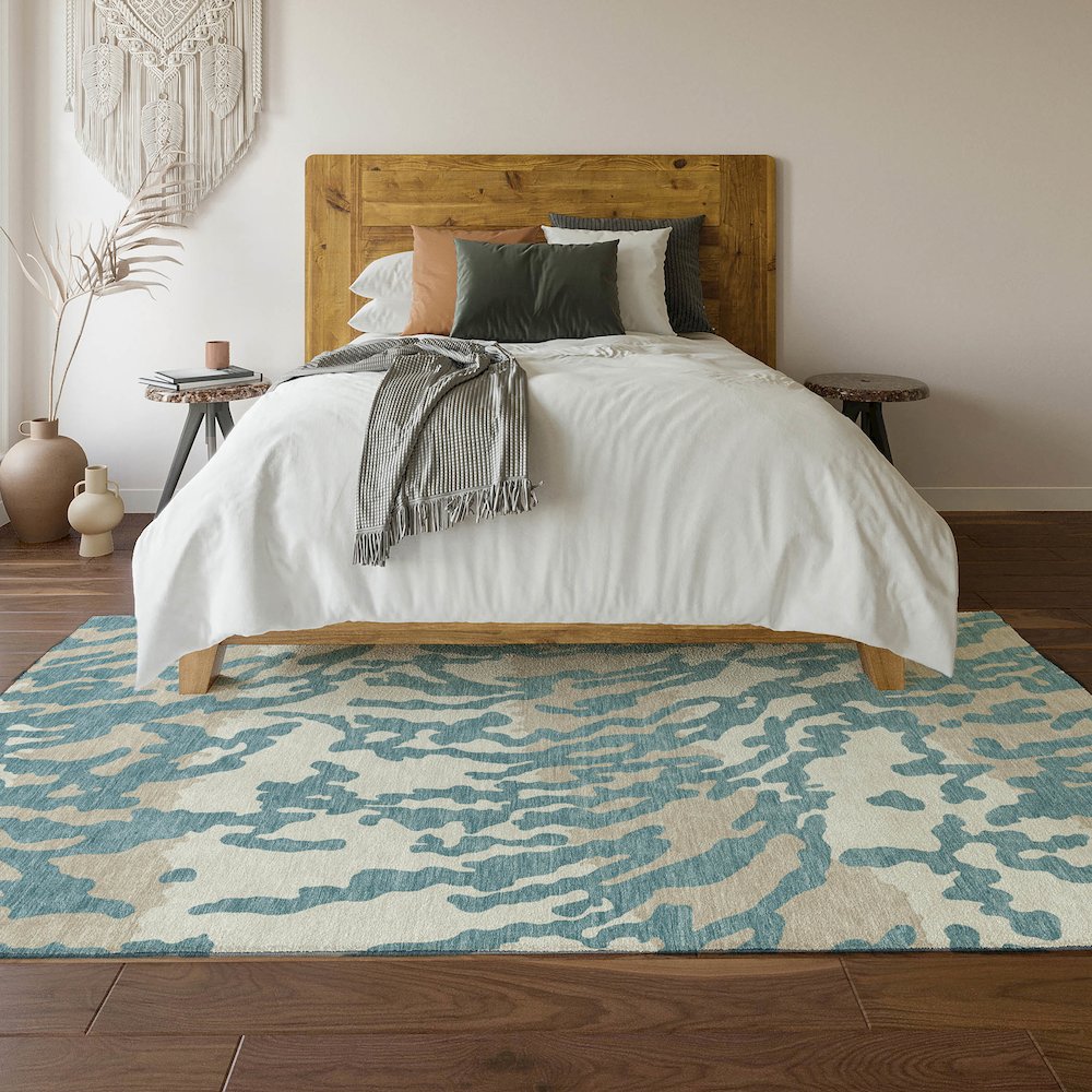 Premium Machine Washable Mayfield AMF873 Teal 2'6" x 3'10" Rug. Picture 6
