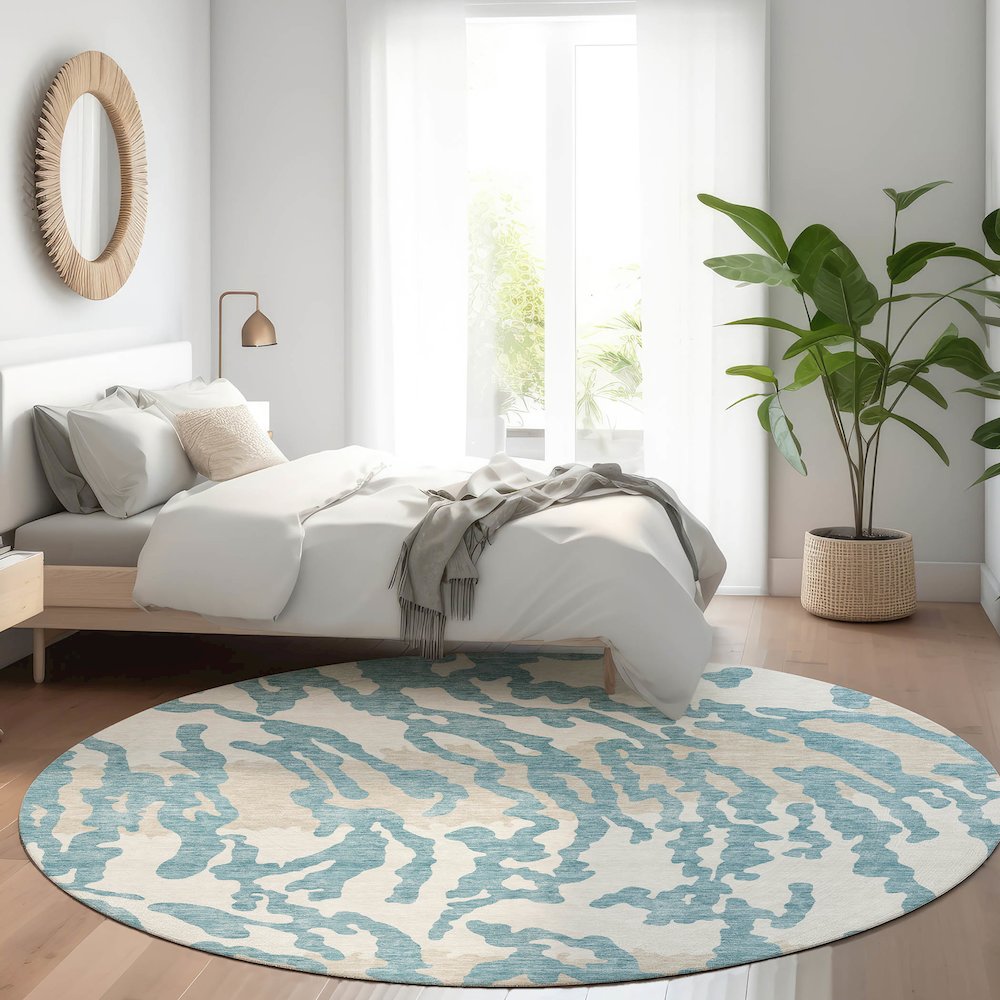Premium Machine Washable Mayfield AMF873 Teal 8' x 8' Round Rug. Picture 5