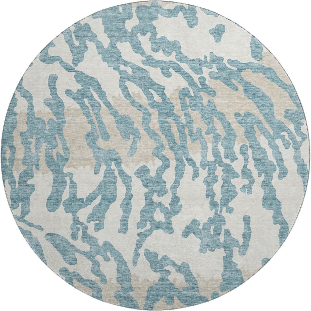 Premium Machine Washable Mayfield AMF873 Teal 8' x 8' Round Rug. Picture 1