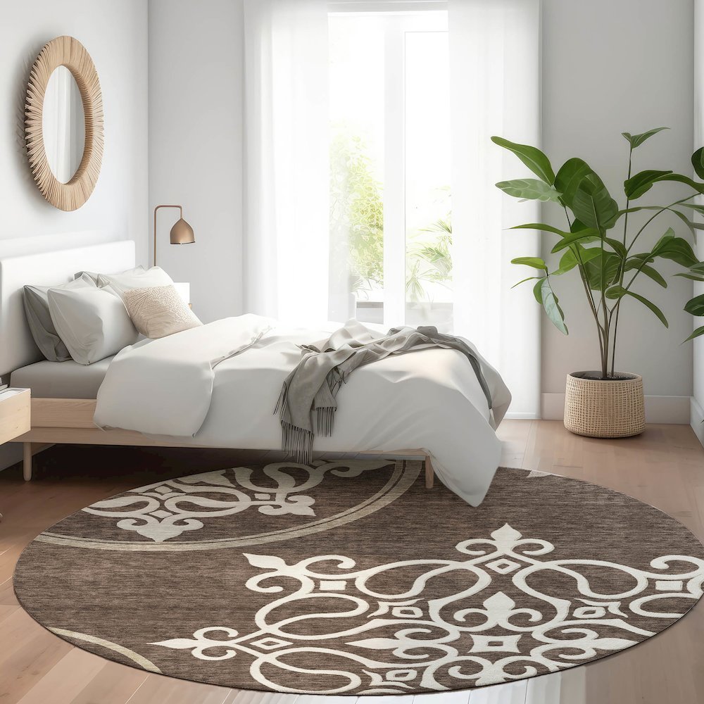 Premium Machine Washable Mayfield AMF874 Chocolate 8' x 8' Round Rug. Picture 5