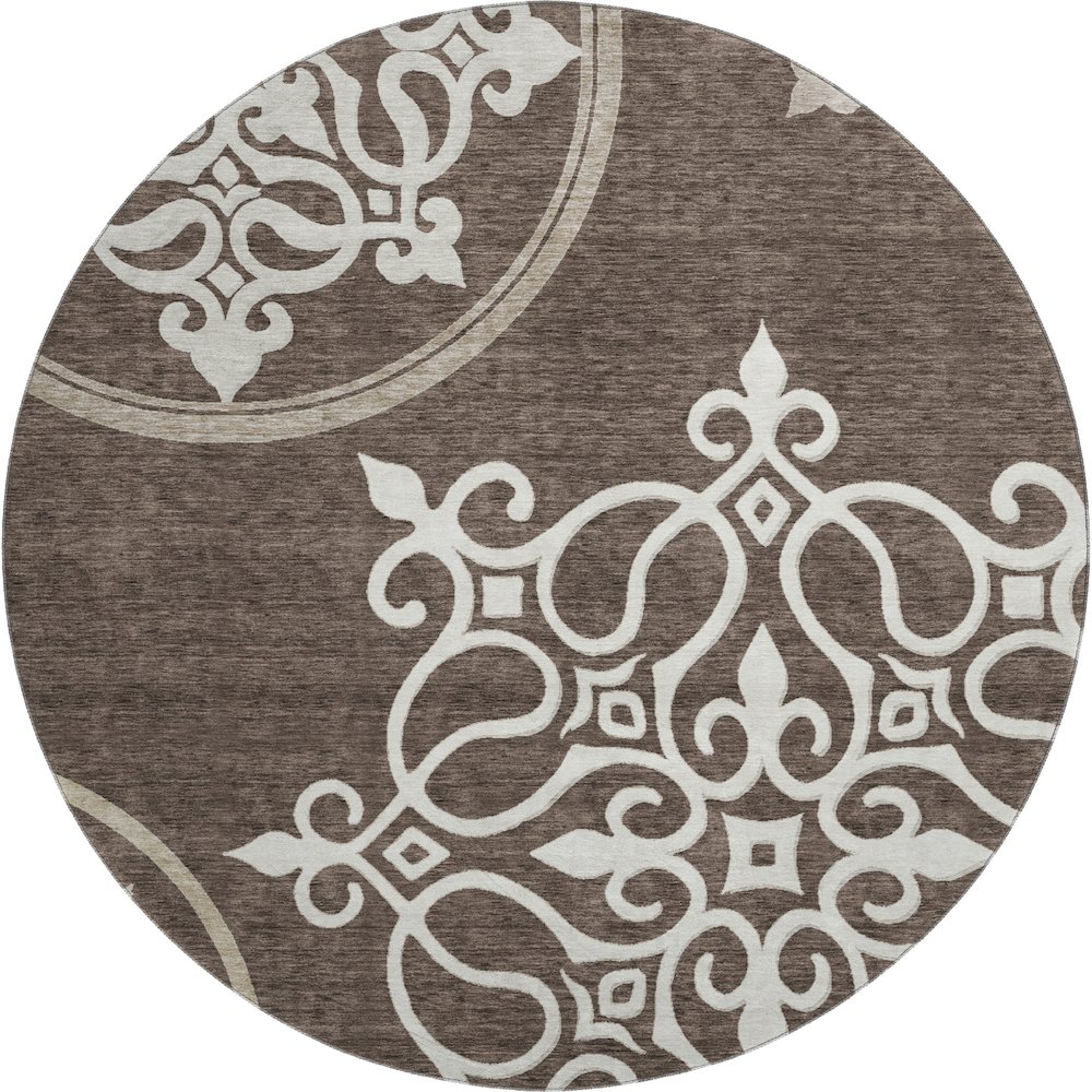 Premium Machine Washable Mayfield AMF874 Chocolate 8' x 8' Round Rug. Picture 1