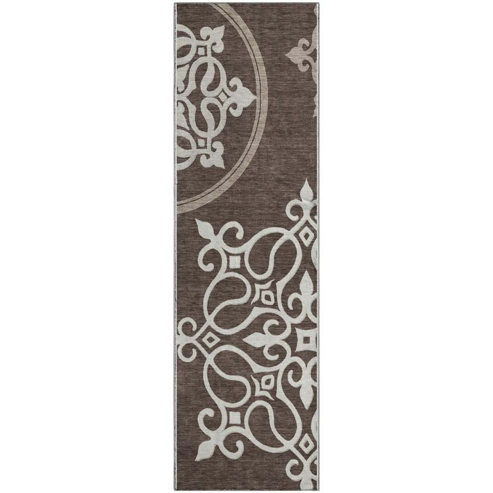 Premium Machine Washable Mayfield AMF874 Chocolate 2'3" x 7'6" Runner Rug. Picture 1