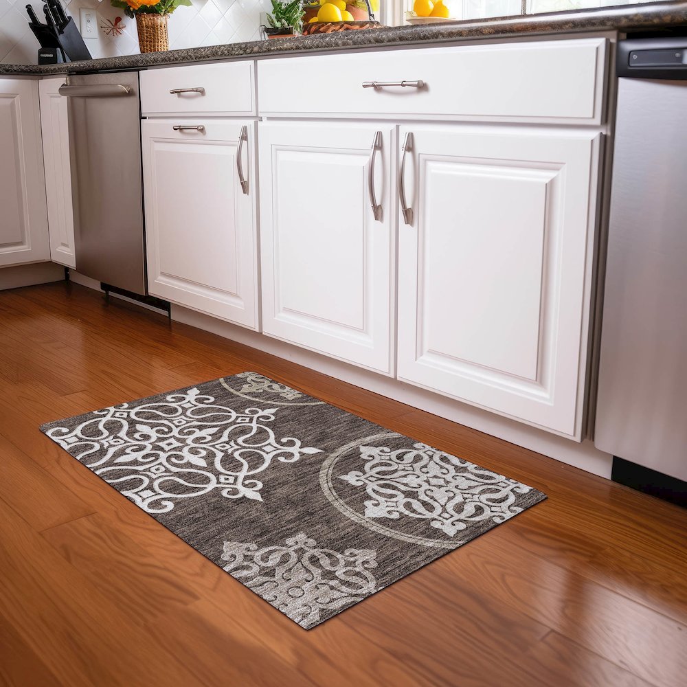 Premium Machine Washable Mayfield AMF874 Chocolate 1'8" x 2'6" Rug. Picture 5
