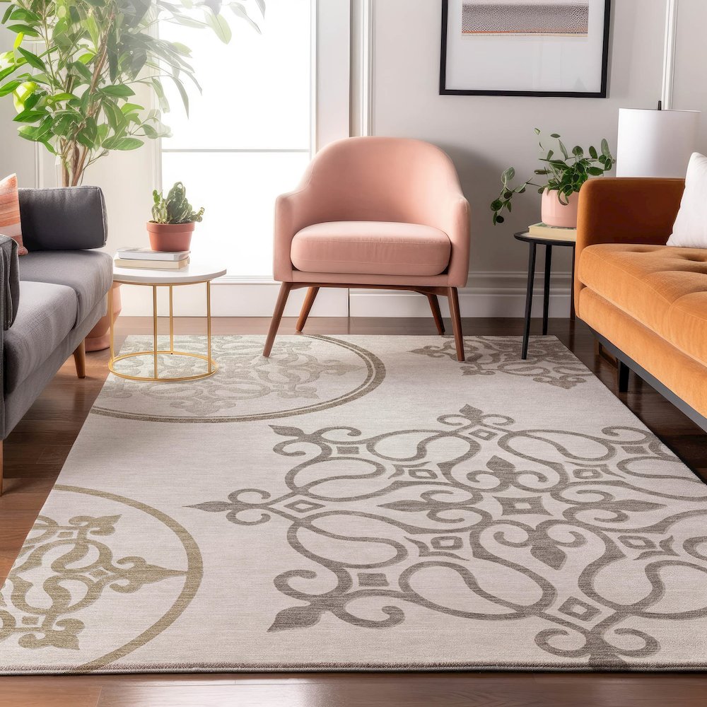 Premium Machine Washable Mayfield AMF874 Ivory 2'6" x 3'10" Rug. Picture 5