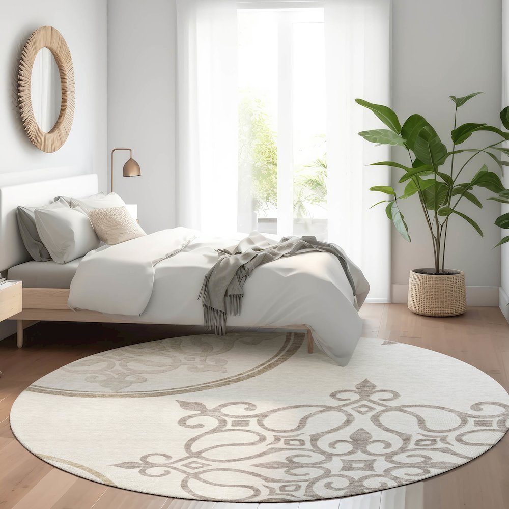 Premium Machine Washable Mayfield AMF874 Ivory 8' x 8' Round Rug. Picture 5