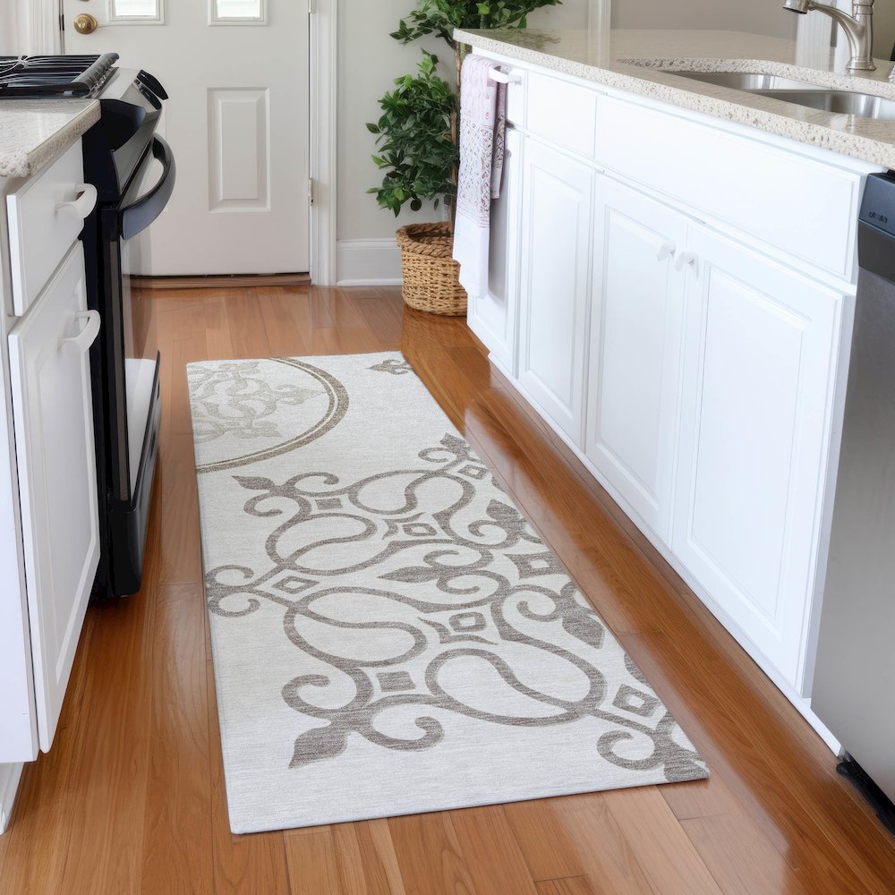 Premium Machine Washable Mayfield AMF874 Ivory 2'3" x 7'6" Runner Rug. Picture 5