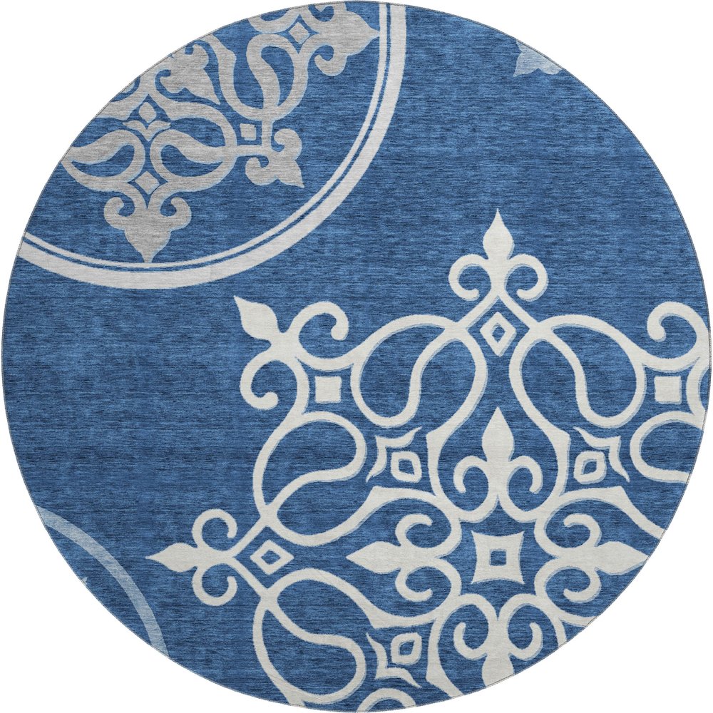 Premium Machine Washable Mayfield AMF874 Navy 8' x 8' Round Rug. Picture 1