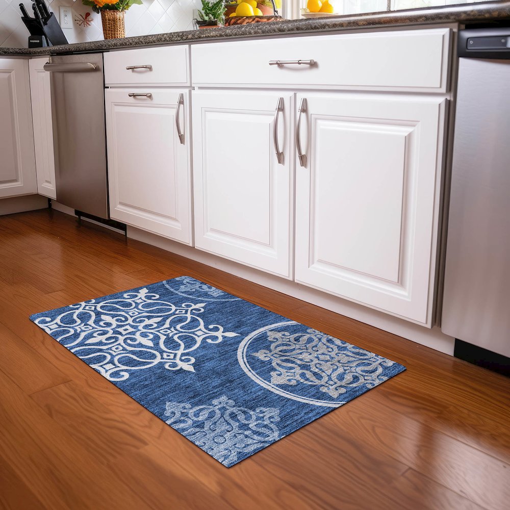 Premium Machine Washable Mayfield AMF874 Navy 1'8" x 2'6" Rug. Picture 5