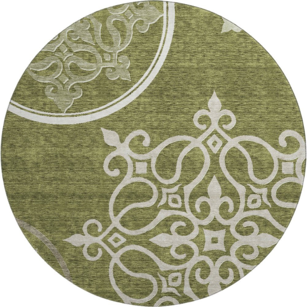 Premium Machine Washable Mayfield AMF874 Olive 8' x 8' Round Rug. Picture 1