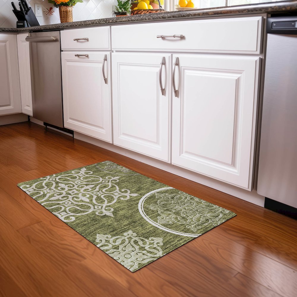 Premium Machine Washable Mayfield AMF874 Olive 1'8" x 2'6" Rug. Picture 5