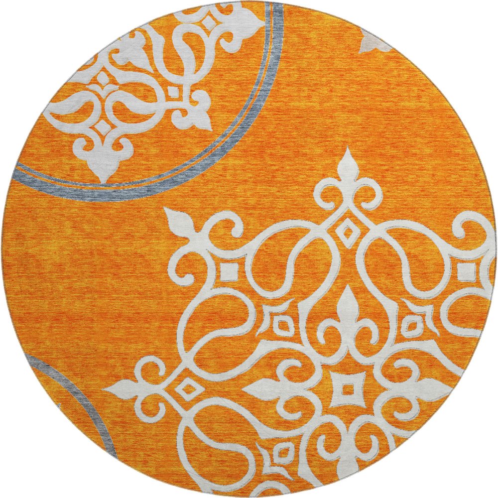 Premium Machine Washable Mayfield AMF874 Orange 8' x 8' Round Rug. Picture 1