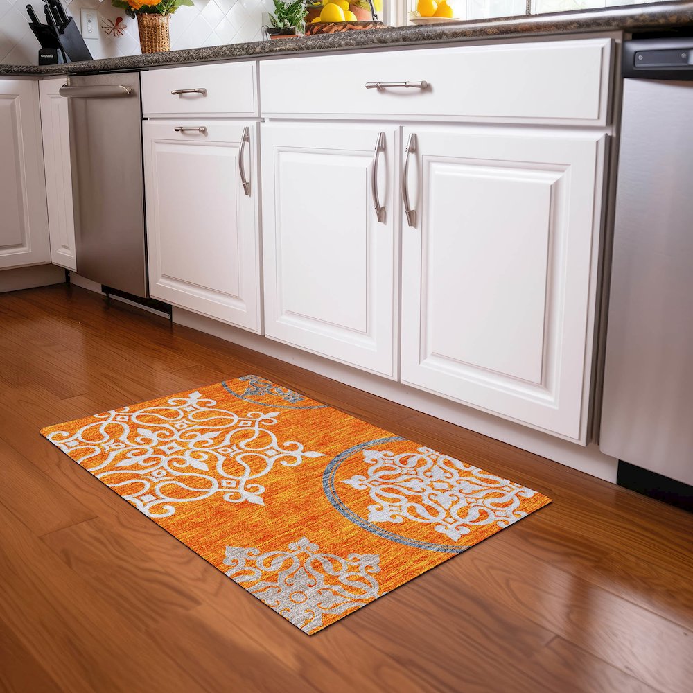 Premium Machine Washable Mayfield AMF874 Orange 1'8" x 2'6" Rug. Picture 5
